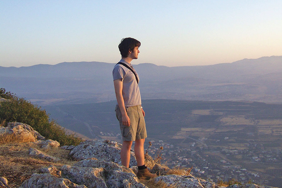 student on mountain overlooking Bethsaida