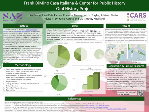 Poster: Abstract, methodology, pie charts, data, results for oral history project