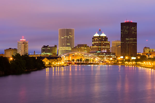 Rochester skyline at dusk