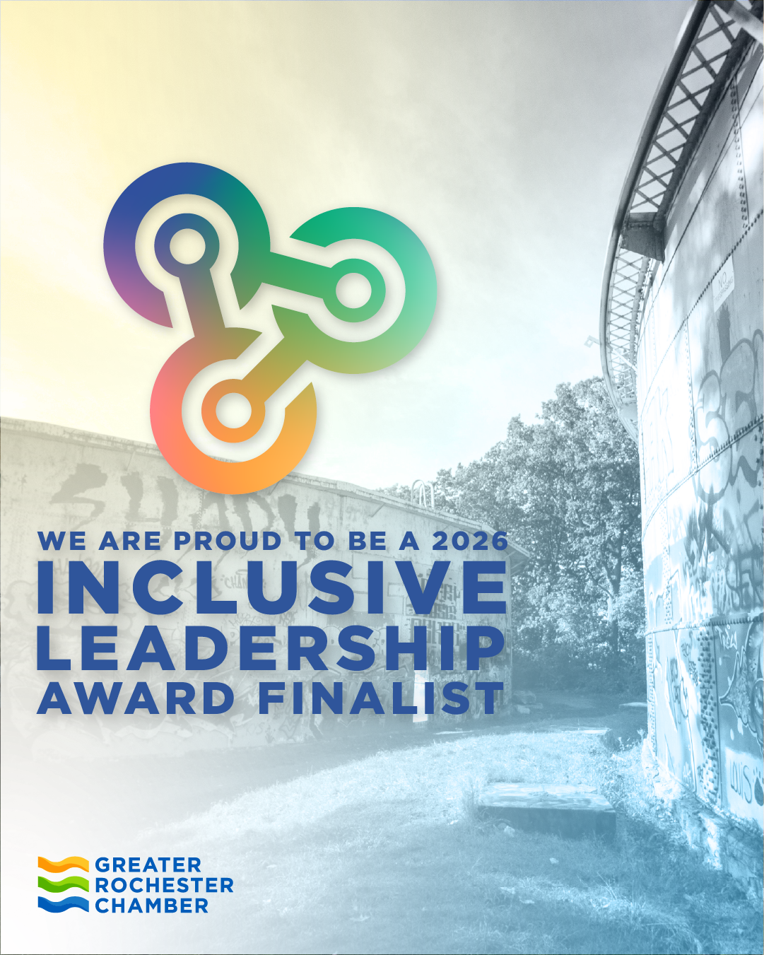 graphic that says 2026 Inclusive Leadership Finalist for the Greater Rochester Chamber of Commerce logo