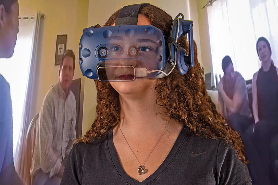 Caroline Holley wearing a VR headset