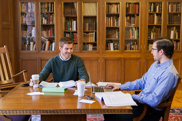 students studying in rare book room