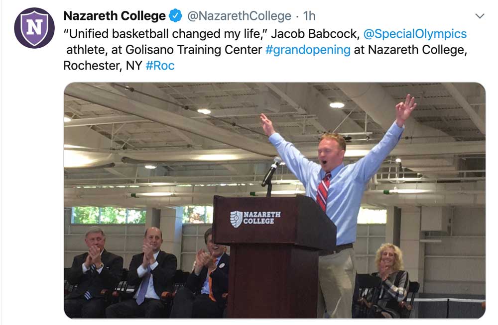 Naz tweet: Jacob Babcok, Special Olympics athlete “unified basketball changed my life”