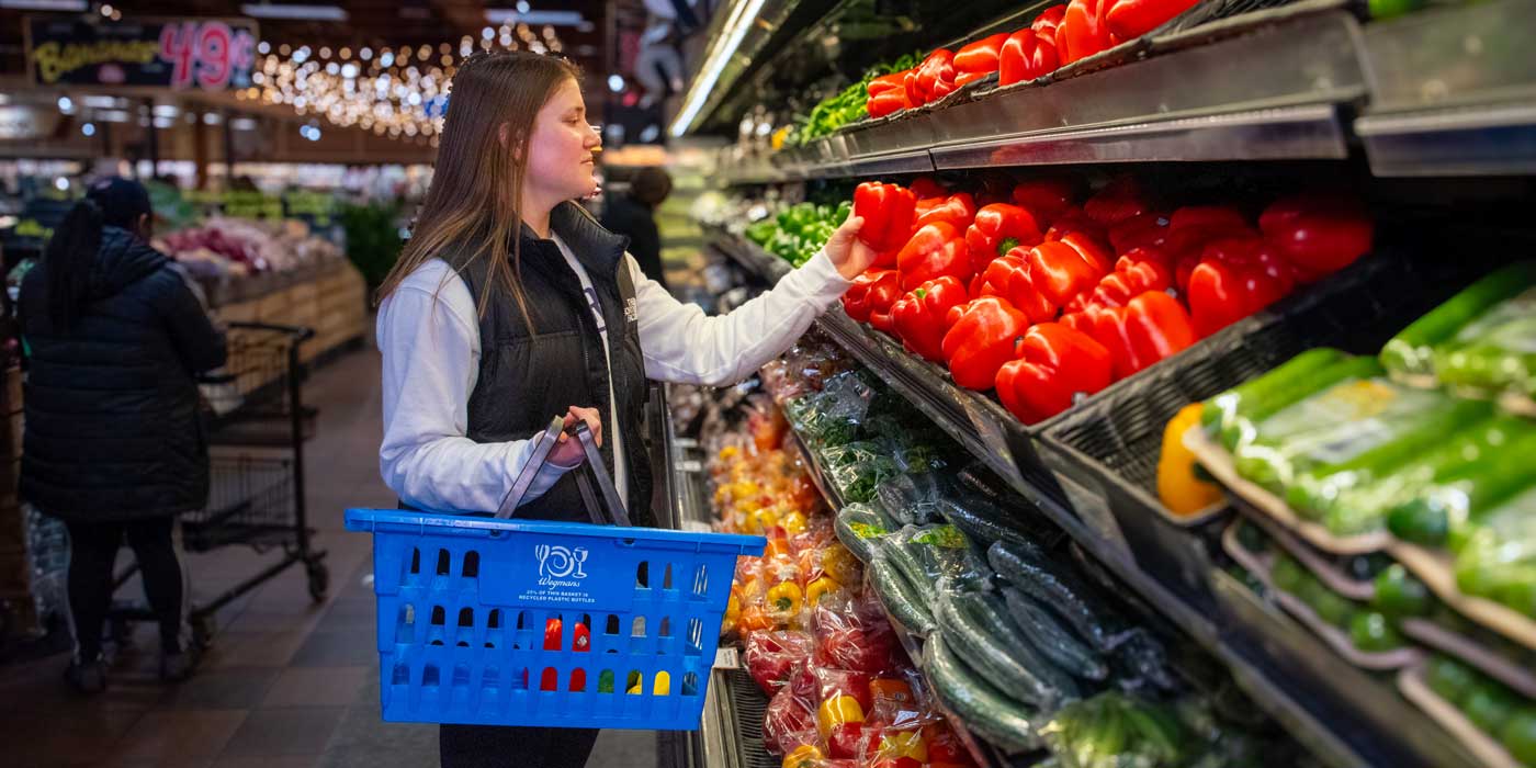 Alexis Jones, an ice hockey team member, shops for healthy foods.