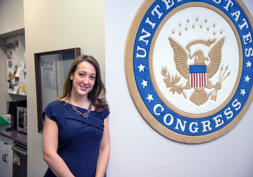 Katie LaShomb, working in U.S. Congress. Law school, J.D. law degree program, Syracuse U., Nazareth