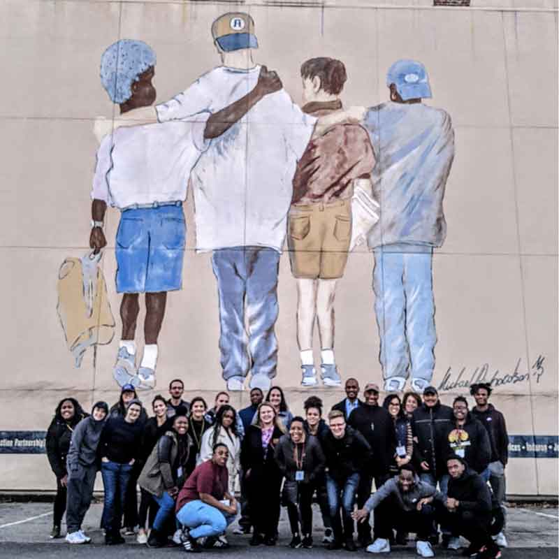 Civil Rights Journey Group in front of mural in Birmingham, Alabama 