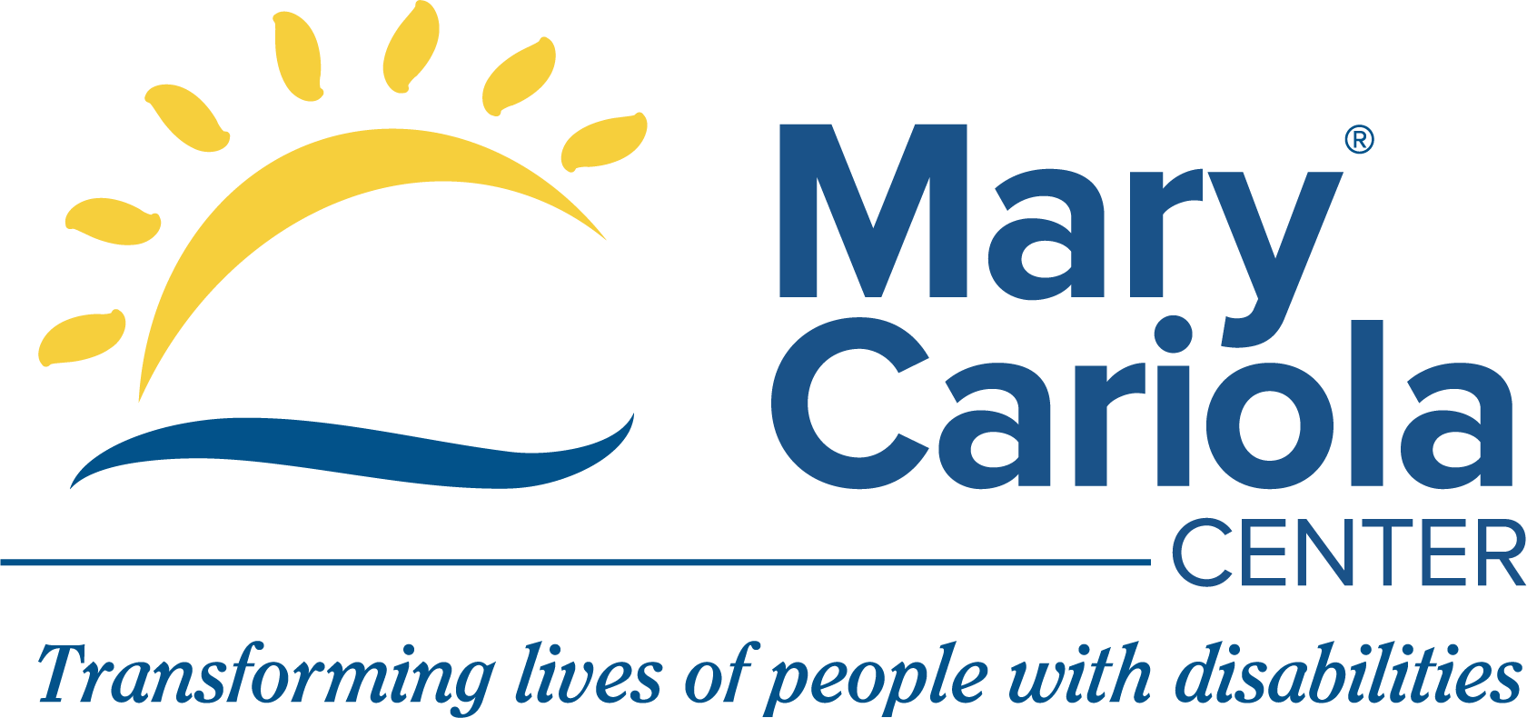 Mary Cariola Center logo sunshine and horizon line, "transforming lives of people with disabilities"