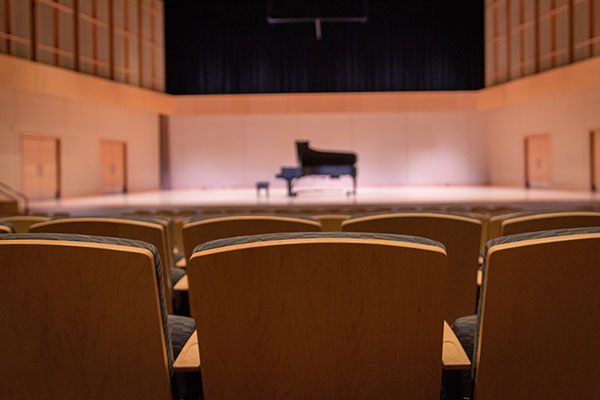piano on stage in Beston Hall