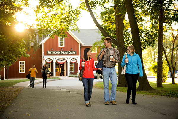 students walking outside Pittsford Dairy