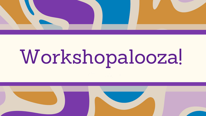 Wavy colorful lines with the word Workshopalooza!