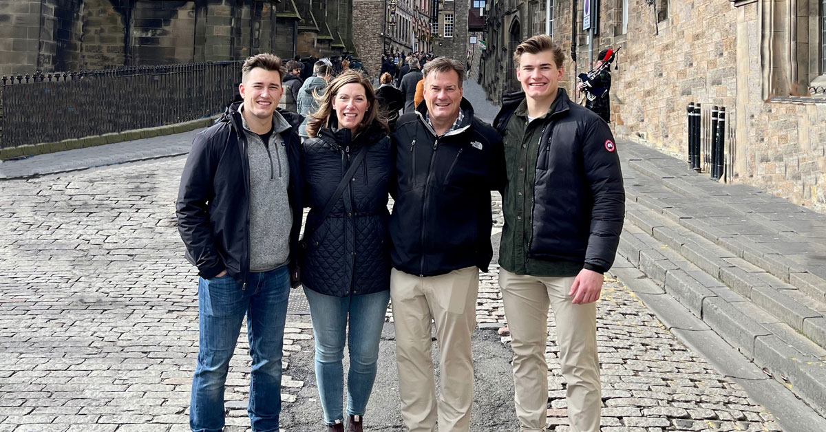 The McNutt Family, from left to right: Joshua ’21, Karen ’92, Jacob, and Todd ’93