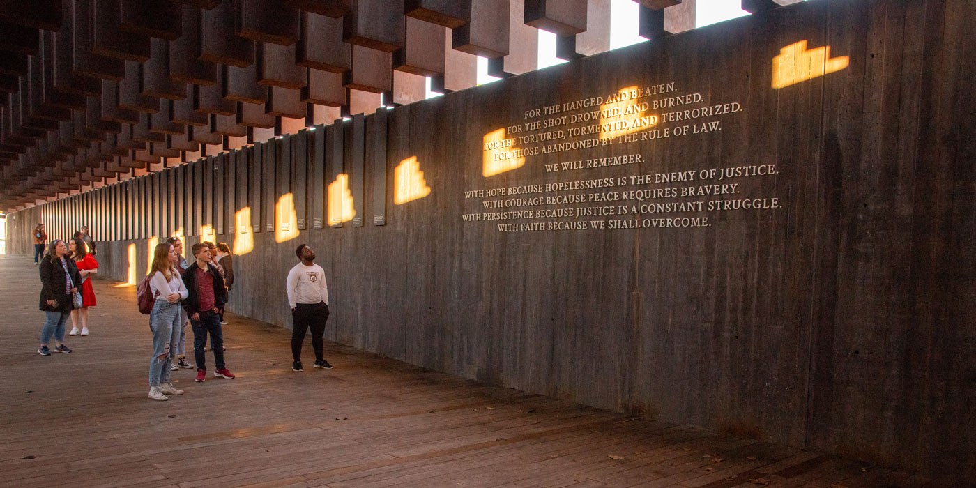 Students view monuments to thousands of victims at The National Memorial for Peace and Justice