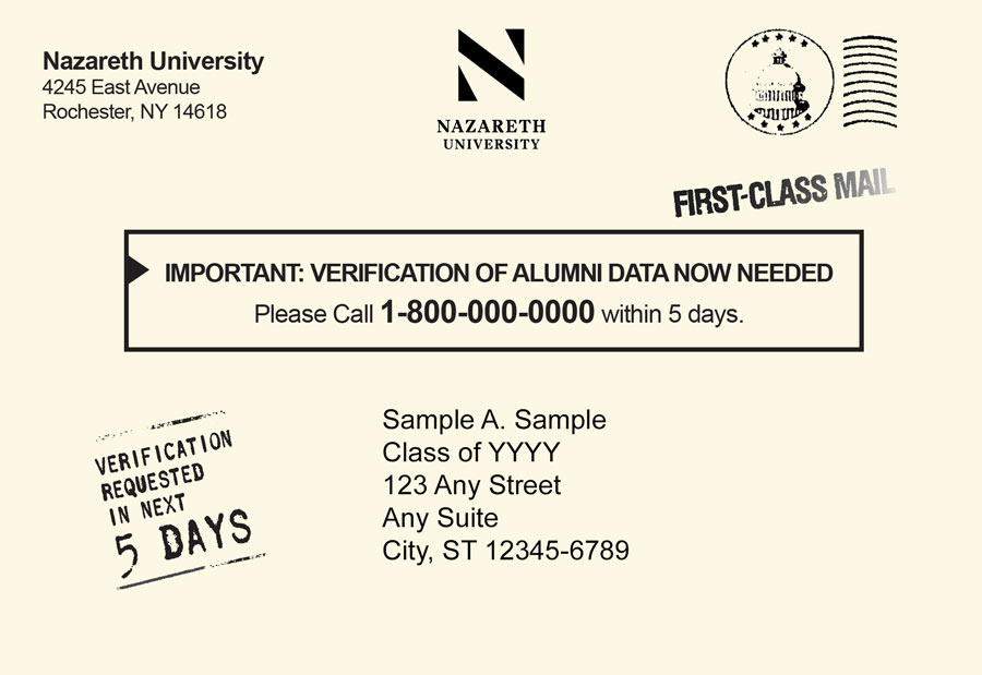 Postcard: Important verification of alumni data now needed