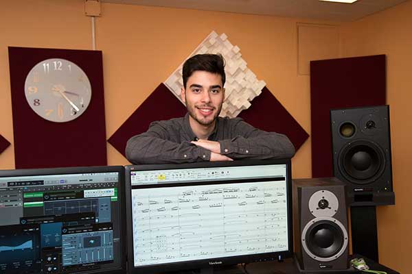 Aaron Siebert in the music studio