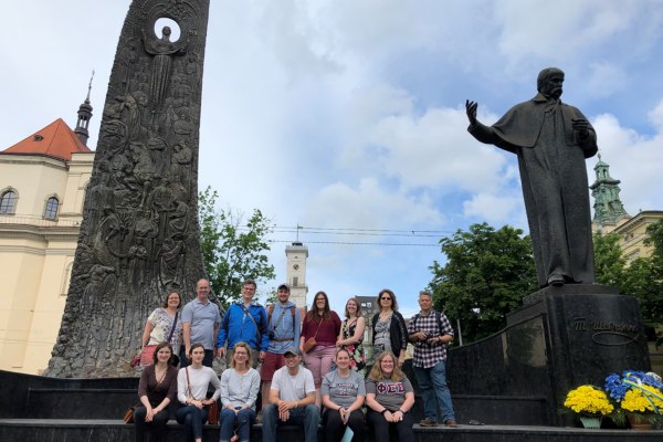 A group picture on Prospekt Svobody (Freedom Avenue) in Lviv