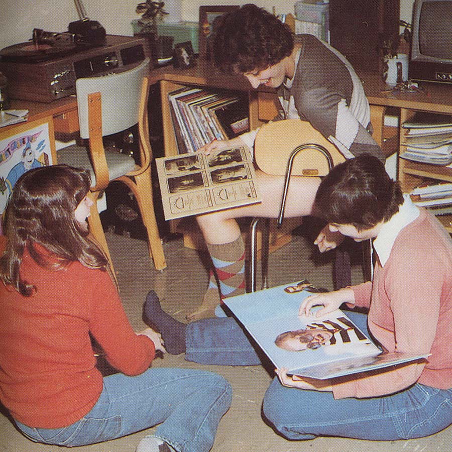 students in 1977 listening to records