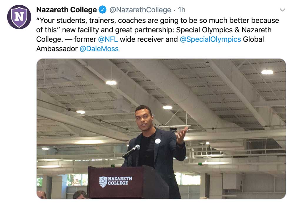 Naz tweet: photo of Dale Moss, former NFL wide receiver, speaking at the grand opening