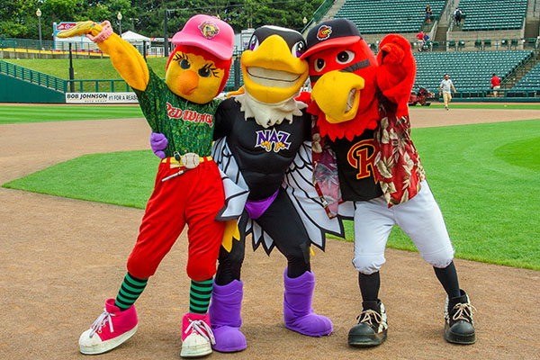 mascots Mittsy, Swoop, Spikes
