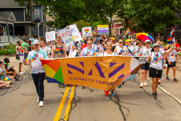 Participants marching in parade