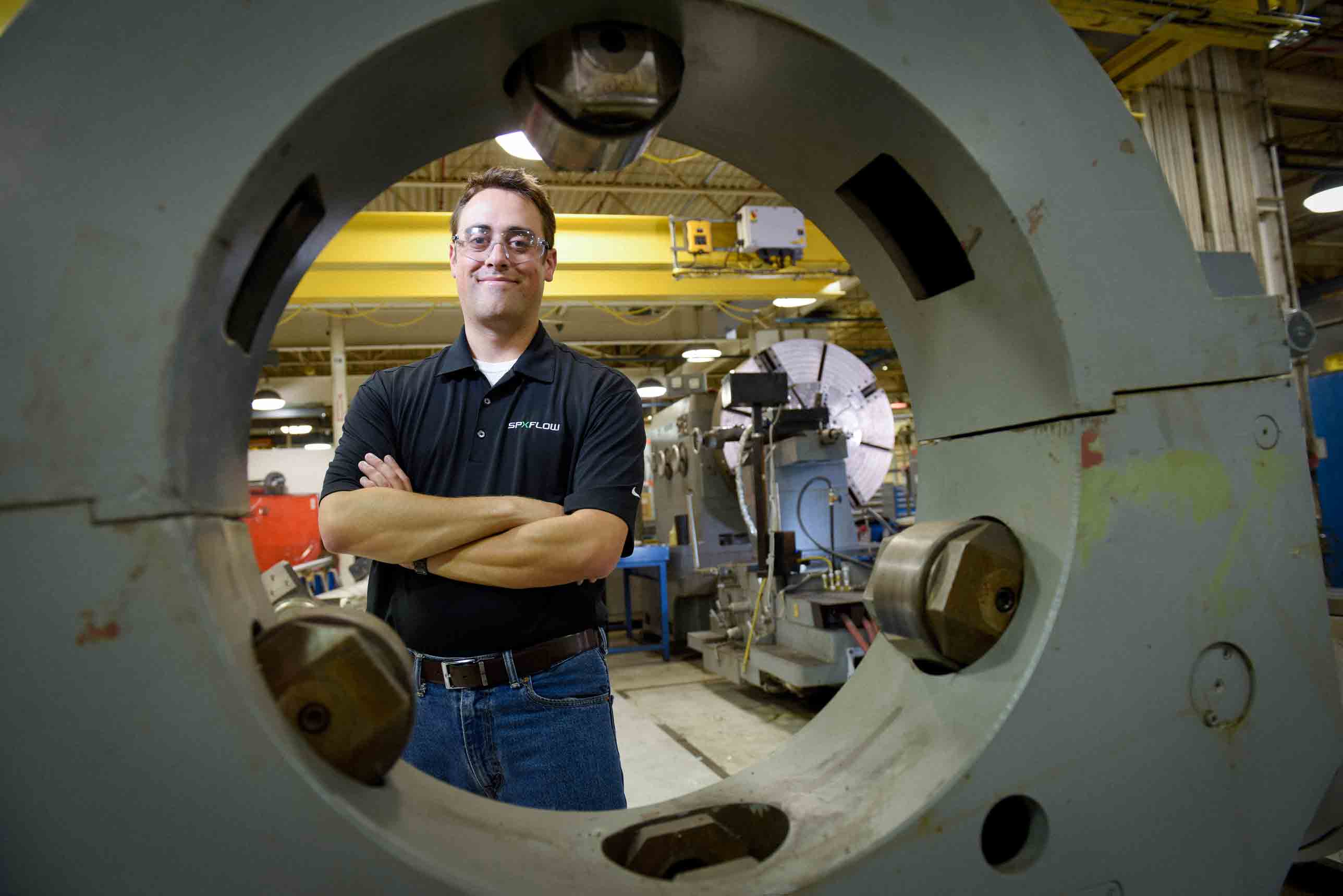 Grad student Eric Rowland at his workplace, SPX Flow