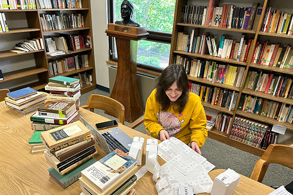 Danielle Monti working in Casa Italiana library