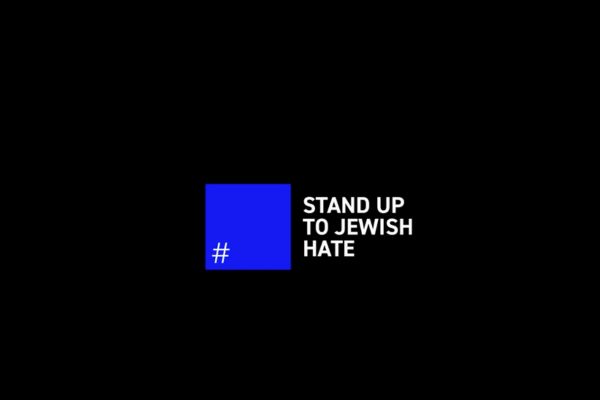 # Blue Square on black background. Stand up to Jewish hate