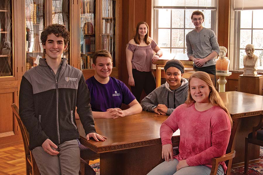 Honors students in the Rare Book Room