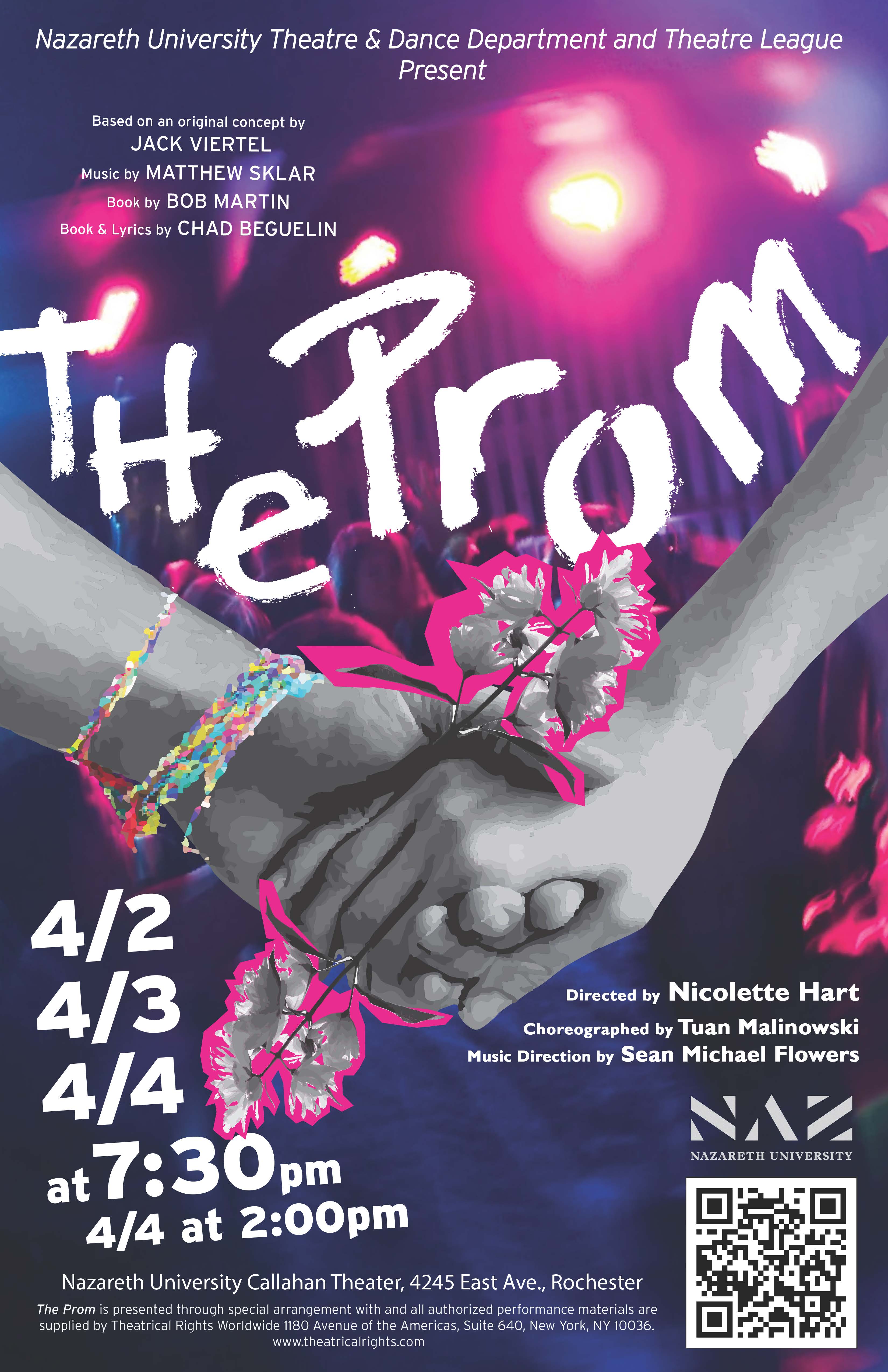 Purple and pink lights with two people holding hands