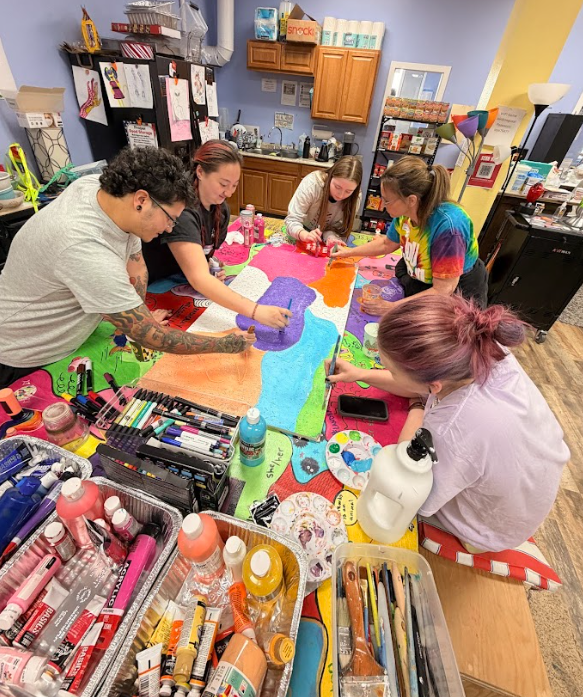 Students making signs