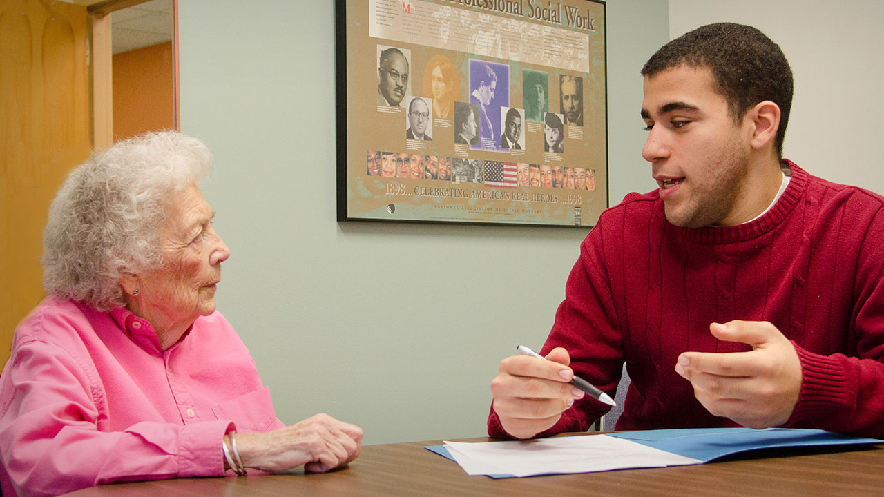 social work student meeting with a senior citizen