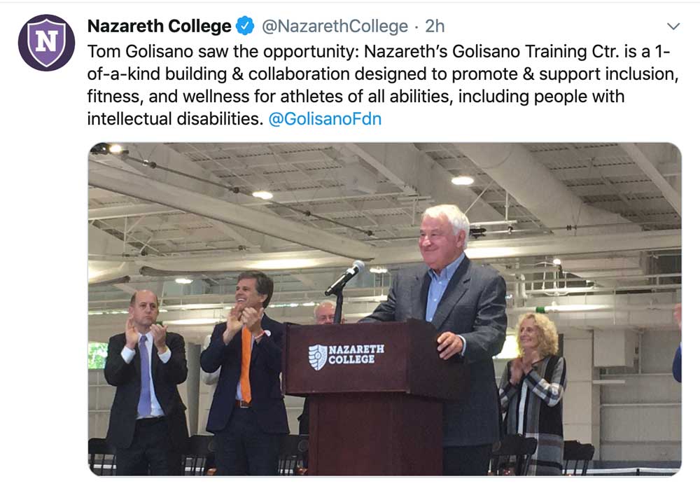 Naz tweet shows Tom Golisano being applauded at GTC opening.