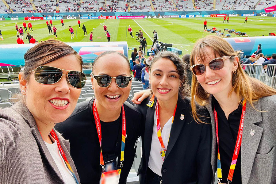 Gabriela Pandya and other special agents take a selfie at the World Cup