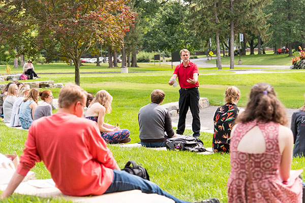 professor conducting class outdoors