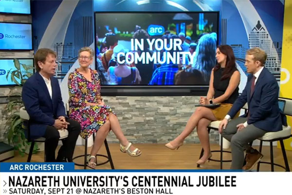 Jack Allocco and Beth Paul speaking with anchors in news studio