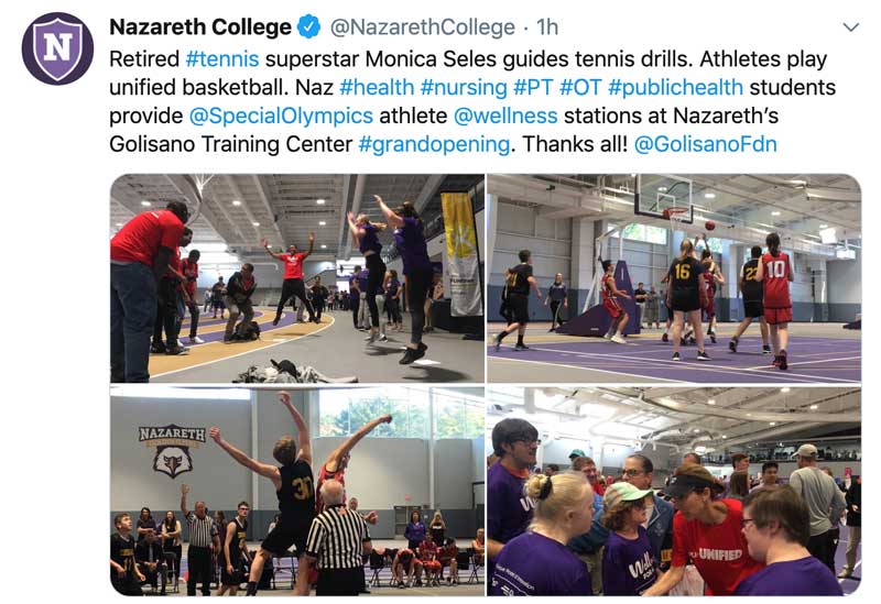 Naz tweet: Retired tennis star Monica Seles runs drills & unified basketball teams play.